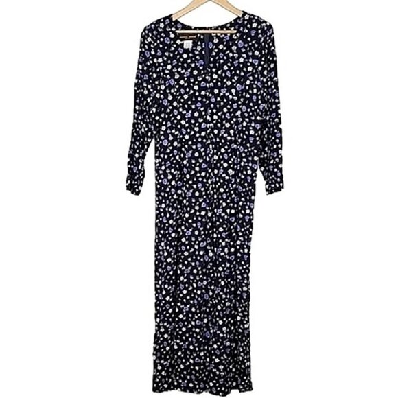 Donna Ricco New York Vintage 80's Jumpsuit Navy Floral Print Lightweight Size 14 - Picture 1 of 15